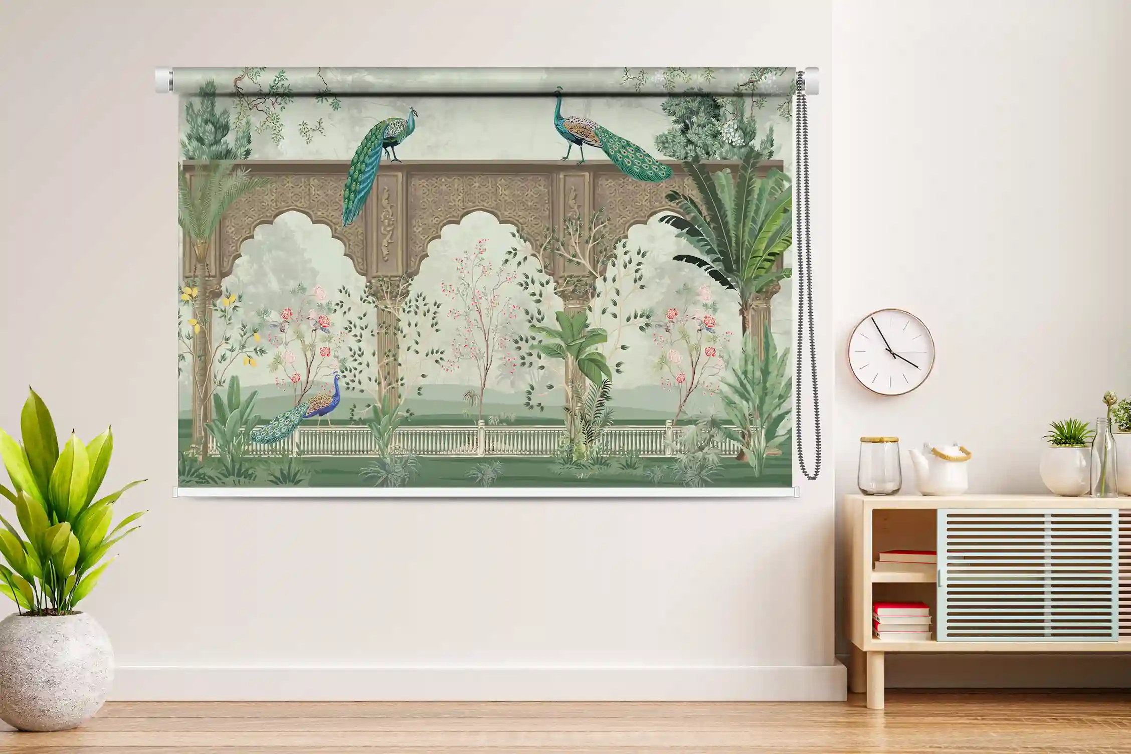 Premium Printed Royal Mughal Garden Pavilion Peacock Design Roller Blind