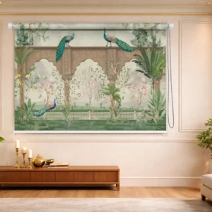 Premium Printed Royal Mughal Garden Pavilion Peacock Design Roller Blind