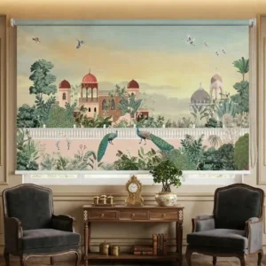 Printed Royal Mughal Garden Peacock Palace Design Roller Blind