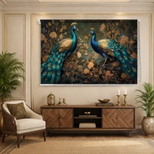 Royal Twin Peacock Garden Indian Art Printed Roller Blind