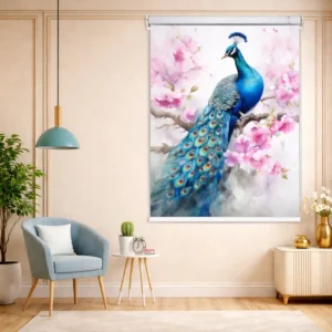 Serene Peacock Blossom Art Roller Blind