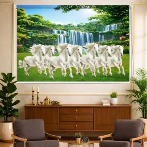 Seven Running White Horses Design Vastu Roller Blind for Window