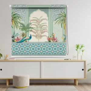 Traditional Mughal Jali Peacock Garden Pastel Palace Art Roller Blind
