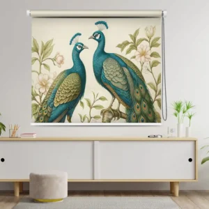 Twin Peacock Garden Inspired Designer Roller Blind with Floral Motifs