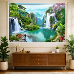 Vastu-Inspired Nature Waterfall Roller Blind for Window