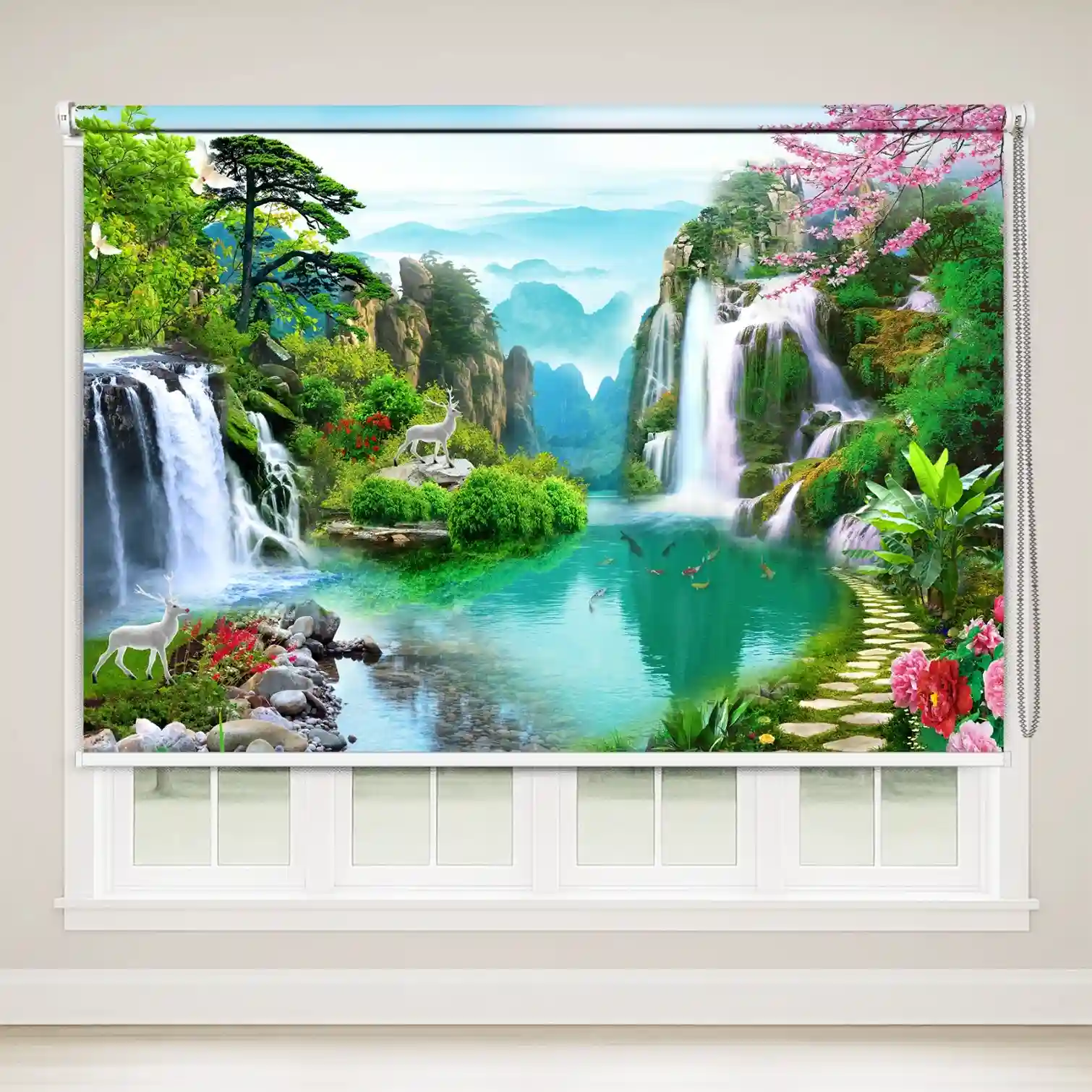 Vastu-Inspired Nature Waterfall Roller Blind