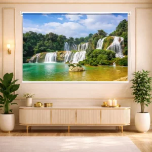 Vastu-Inspired Scenic Green Landscape Waterfall Roller Window Blind