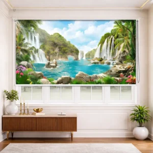 Vastu-Inspired Tropical Waterfall Window Roller Blinds