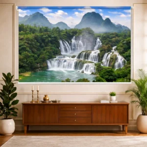 Vastu Nature Waterfall Landscape Printed Roller Blind for Window