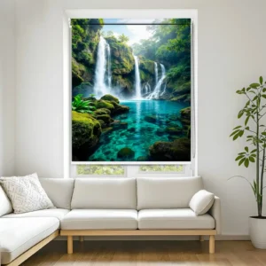 Vastu Shastra inspired Serene Waterfall & Emerald Pool Nature Roller Blind.