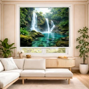 Vastu Shastra inspired Serene Waterfall & Emerald Pool Nature Roller Blind for Window