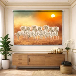 Vastu White Running Horses Roller Blind for Window