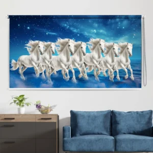 Vastu-inspired 7 White Running Horses Roller Blind