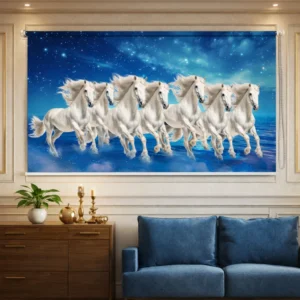 Vastu-inspired 7 White Running Horses Roller Blind for Window