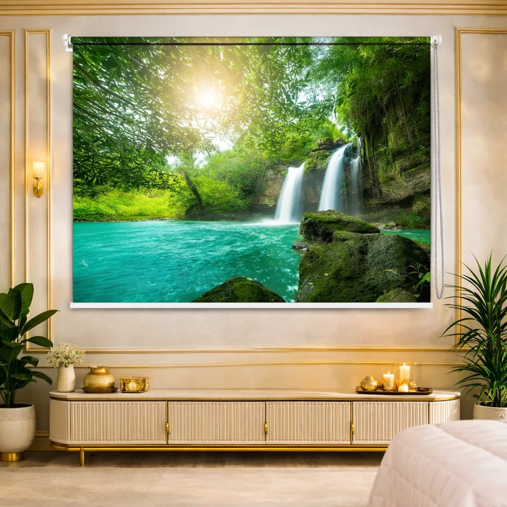 Vastu-inspired Nature Bliss Roller Blind with Serene Waterfall Landscape Design 1 Vastu-inspired Nature Bliss Roller Blind with Serene Waterfall Landscape Design