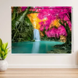 Vastu-Inspired Pink Forest Waterfall Roller Blind