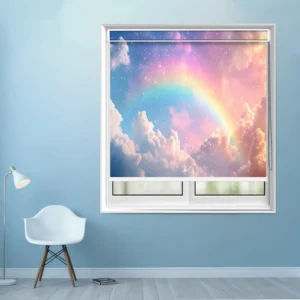 Decorative Rainbow Sky Kid's Roller Blind with Pastel Cloud Design