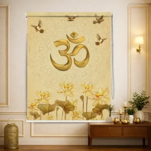 Divine Golden Om Lotus Spiritual Pooja Room Roller Blinds