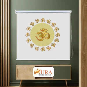 Divine Golden Om Mandala Spiritual Roller Blinds for Pooja Room
