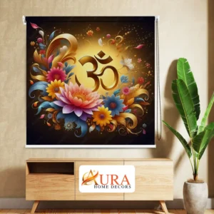 Divine Mandala and Om Floral Art Roller Blinds for Pooja Room