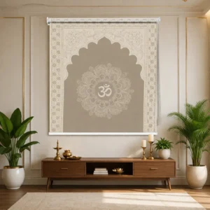Elegant Om Mandala Arch Pooja Room Roller Blinds