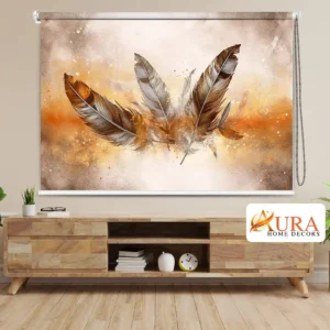 Golden Feather Artistic Roller Blind for Modern Home Decor