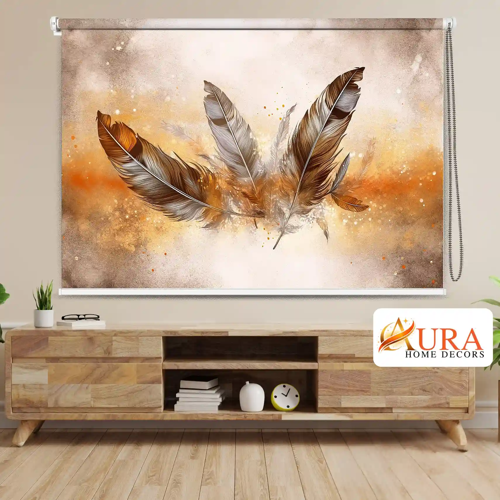 Golden Feather Artistic Roller Blind for Modern Home Decor