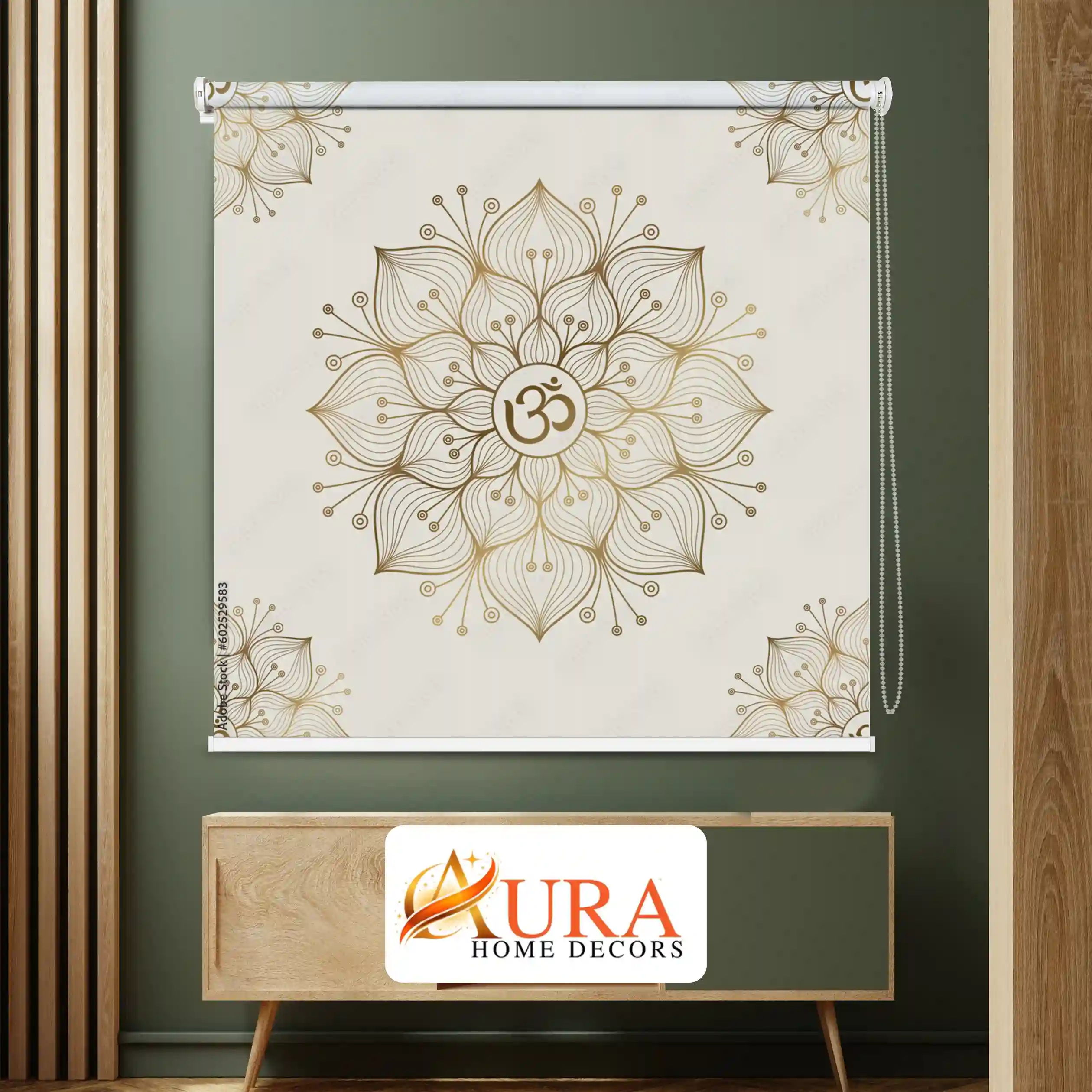 Golden Om Lotus Design Mandala Spiritual Pooja Room Roller Blinds
