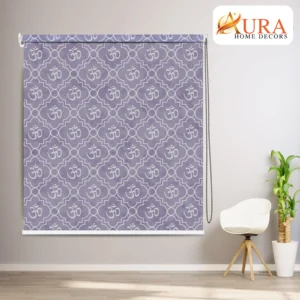 Modern Grey Om Pattern Spiritual Roller Blind for Pooja Room
