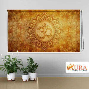 Om Mandala Vintage Gold Texture Roller Blind for Pooja Room