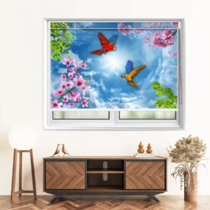 Skybound Harmony Tropical Parrots and Blossoms Roller Blind