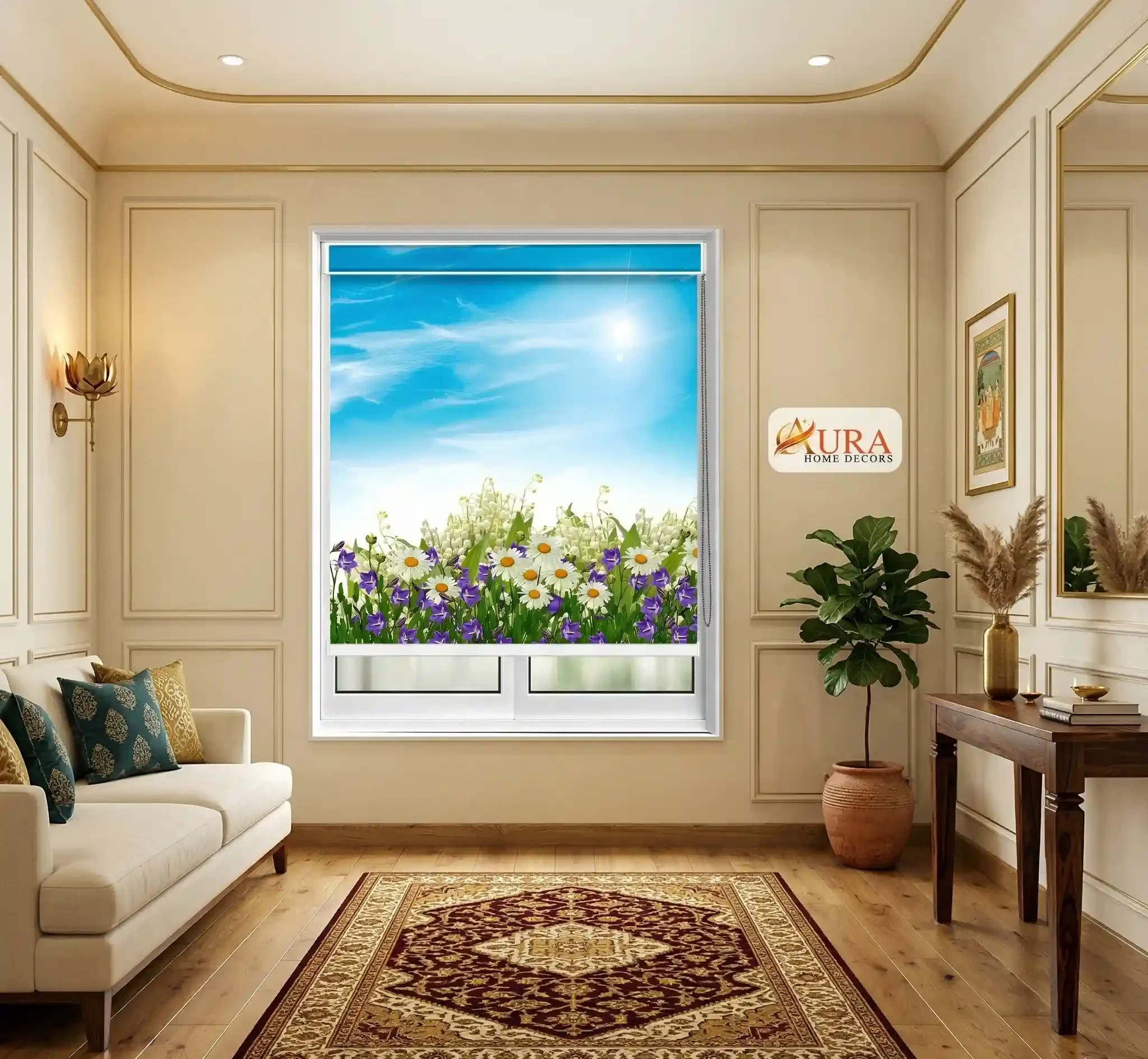 Sunny Meadow Daisy & Lavender Floral Roller Blind