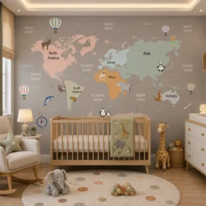 Kids Room Educational World Map Wallpaper