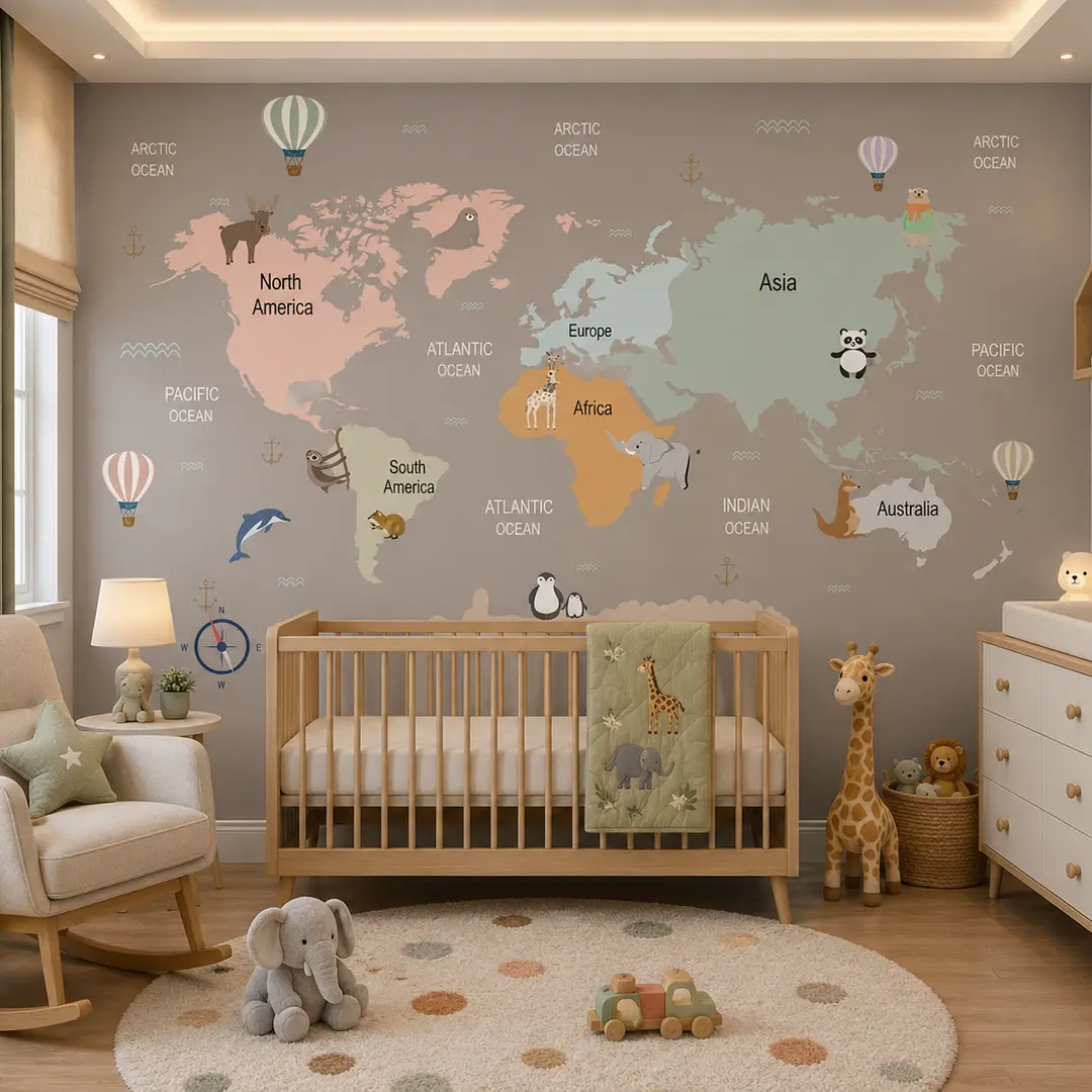 Kids Room Educational World Map Wallpaper 1 Kids Room Educational World Map Wallpaper