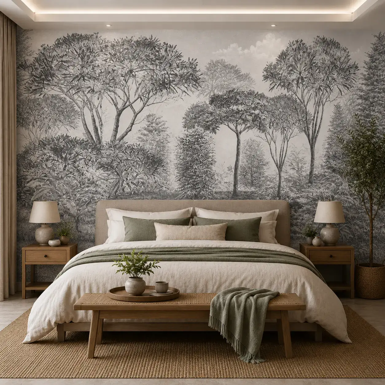 Monochrome Woodland Forest Wallpaper Mural – Vintage Tree Landscape 1 Monochrome Woodland Forest Wallpaper Mural – Vintage Tree Landscape