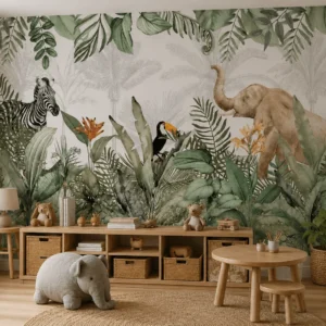 Safari Jungle Animal Wallpaper Mural – Tropical Kids Room Wall Decor