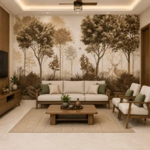 Sepia Woodland Forest Wallpaper Mural – Elegant Deer Scene