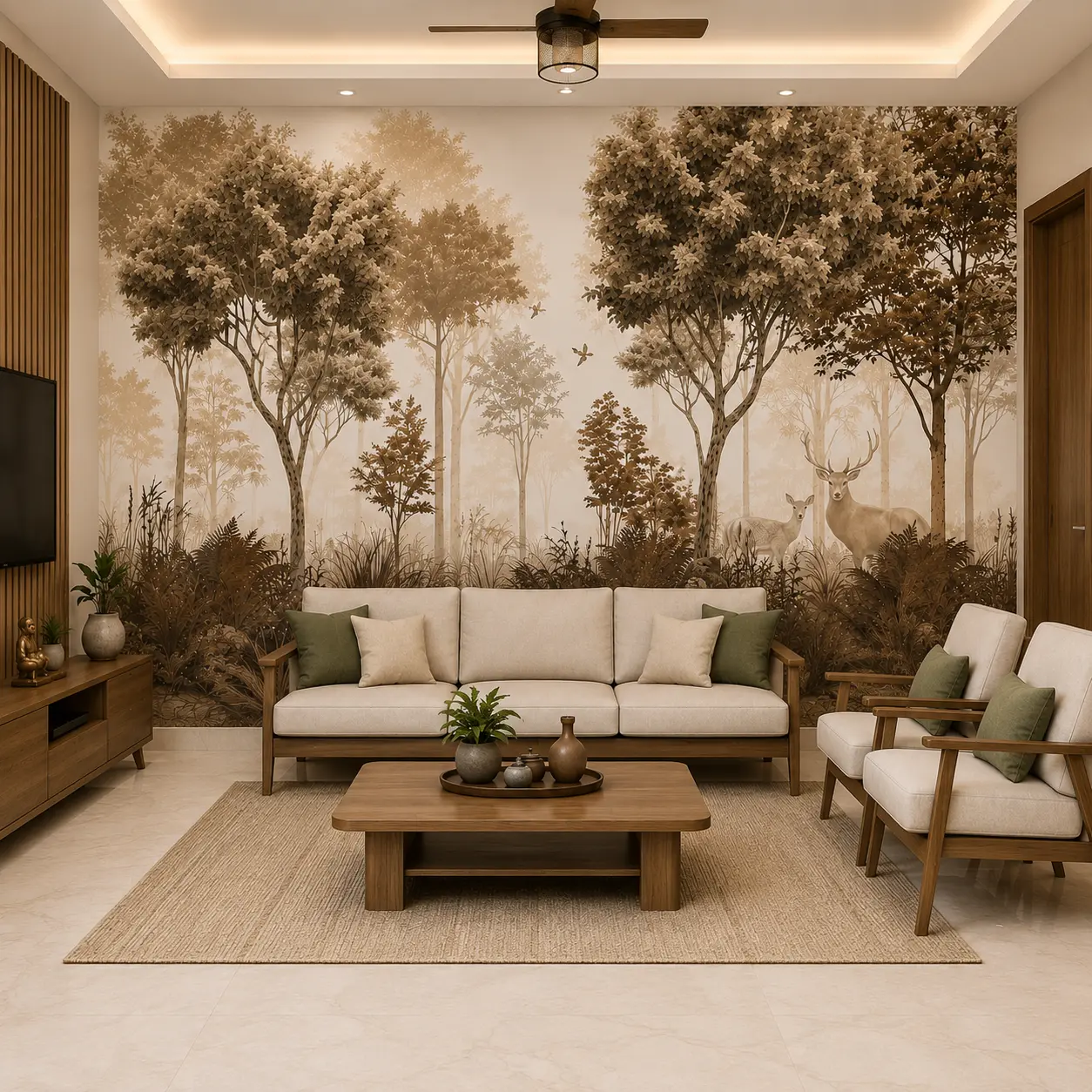 Sepia Woodland Forest Wallpaper Mural – Elegant Deer Scene 1 Sepia Woodland Forest Wallpaper Mural – Elegant Deer Scene