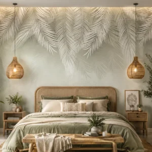 Tropical Botanical Palm Leaf Wallpaper for Modern Walls