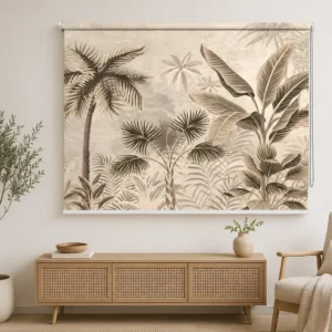Buy premium Window Blinds & Wallpaper Online at Best Price in India 16 Beige Botanical, Neutral Tropical Palm Leaf Roller Blind