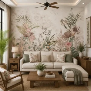Beige Palm Leaf, Neutral Botanical Tropical Wallpaper