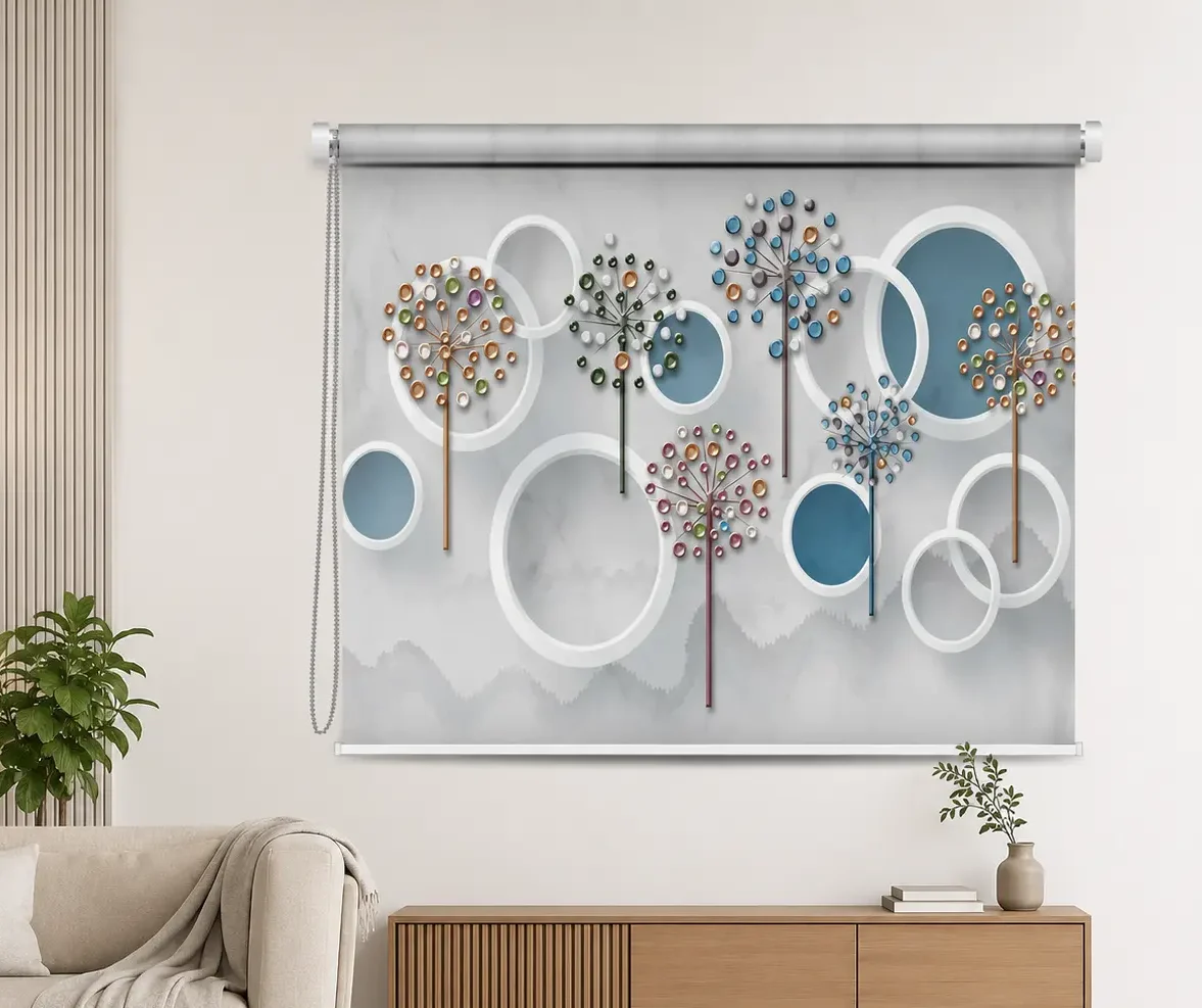 Blue Crystal Bloom Geometric Floral Roller Blind 1 Blue Crystal Bloom Geometric Floral Roller Blind