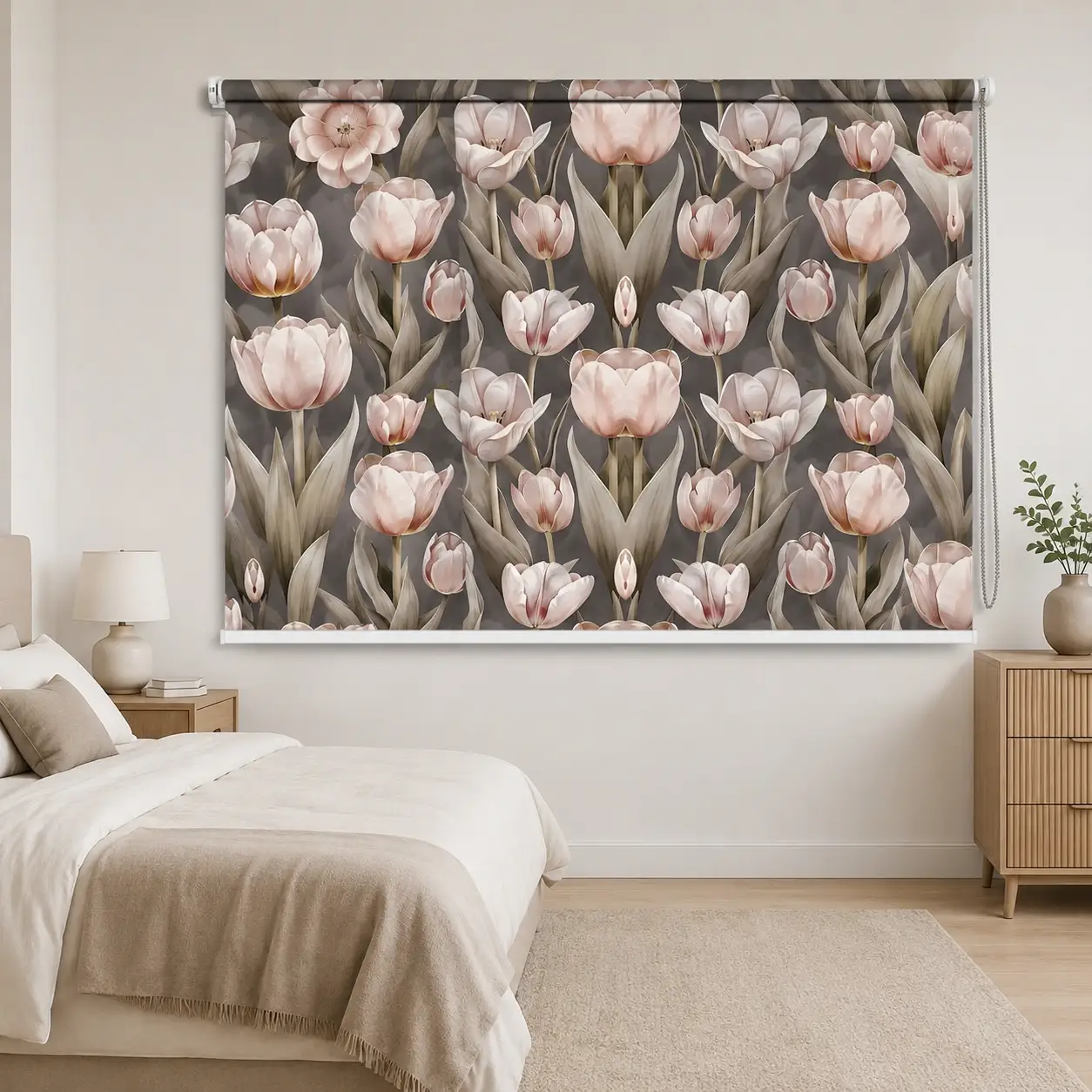 Blush Pink Tulip Floral Roller Blind 1 Blush Pink Tulip Floral Roller Blind
