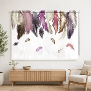 Bohemian Watercolor Feather Roller Blind – Pastel Purple Window Shade