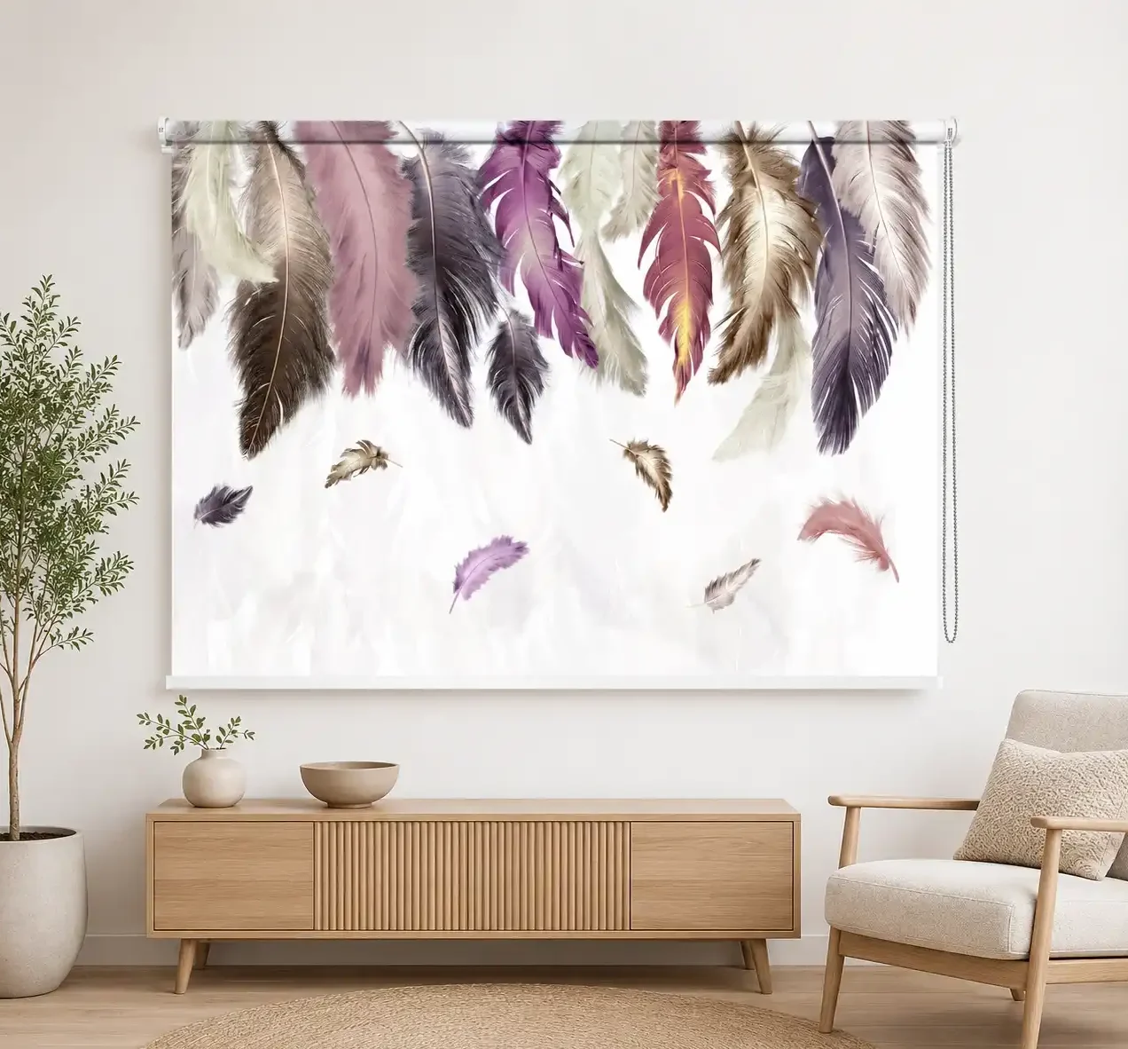 Bohemian Watercolor Feather Roller Blind 1 Bohemian Watercolor Feather Roller Blind – Pastel Purple Window Shade