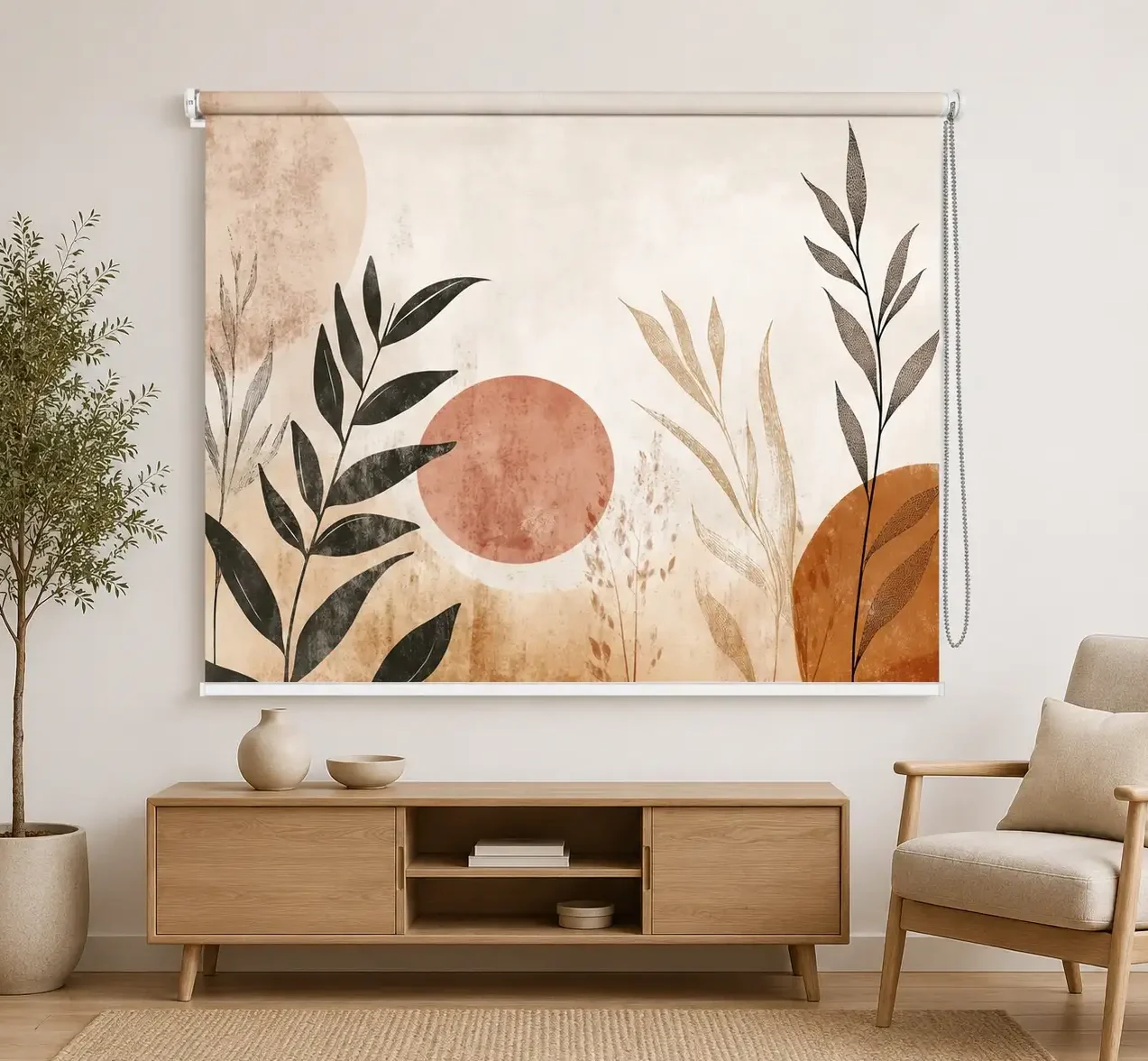 Boho, Abstract Botanical Sunset Roller Blind 1 Boho, Abstract Botanical Sunset Roller Blind