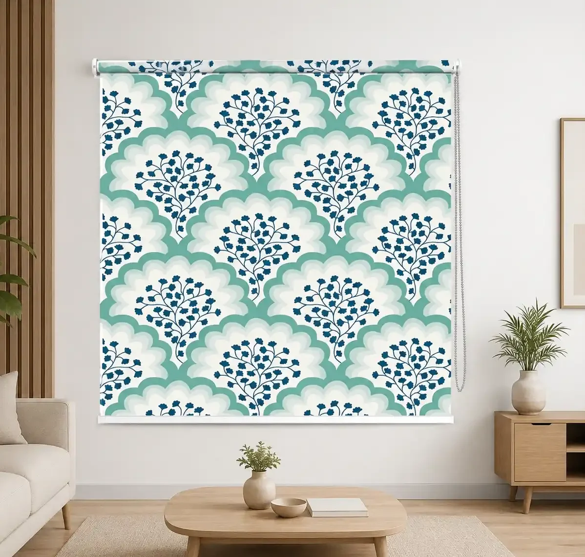 Botanical, Teal Floral Trellis Roller Blind 1 Botanical, Teal Floral Trellis Roller Blind