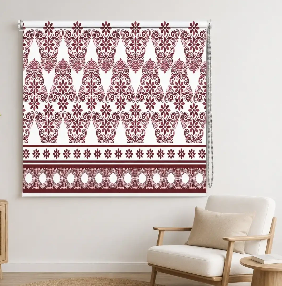 Burgundy Floral Damask Roller Blind 1 Burgundy Floral Damask Roller Blind