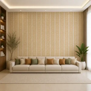 Classic Beige Damask Stripe Wallpaper