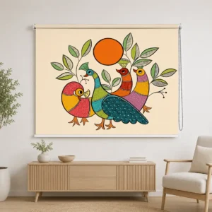 Colorful Folk Art Birds Roller Blind